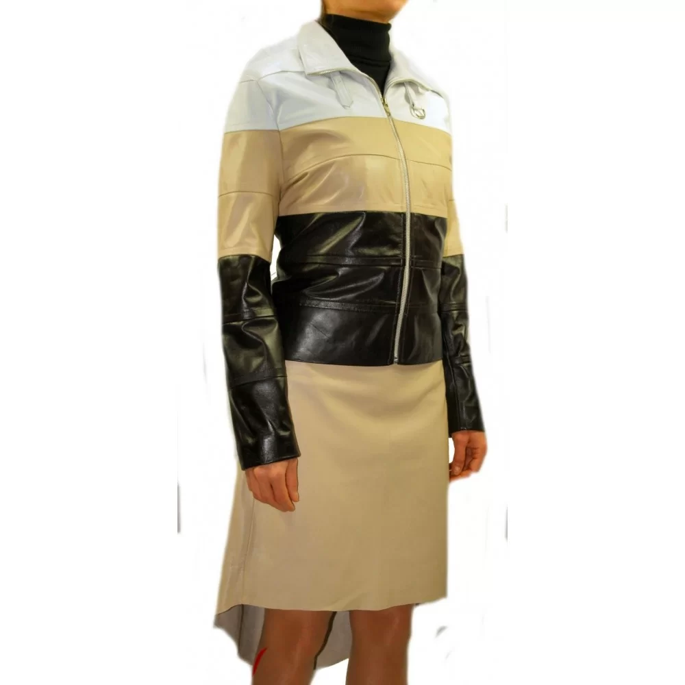 Blouson cuir femme agneaux tricolore modèle Laila