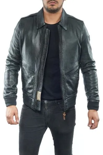 Blouson cuir homme Redskin Payton cobalt.