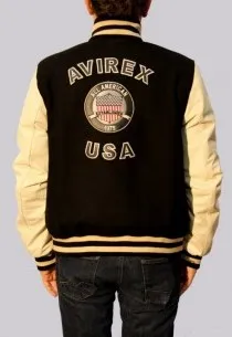Blouson en cuir et tissu AVIREX homme noir College