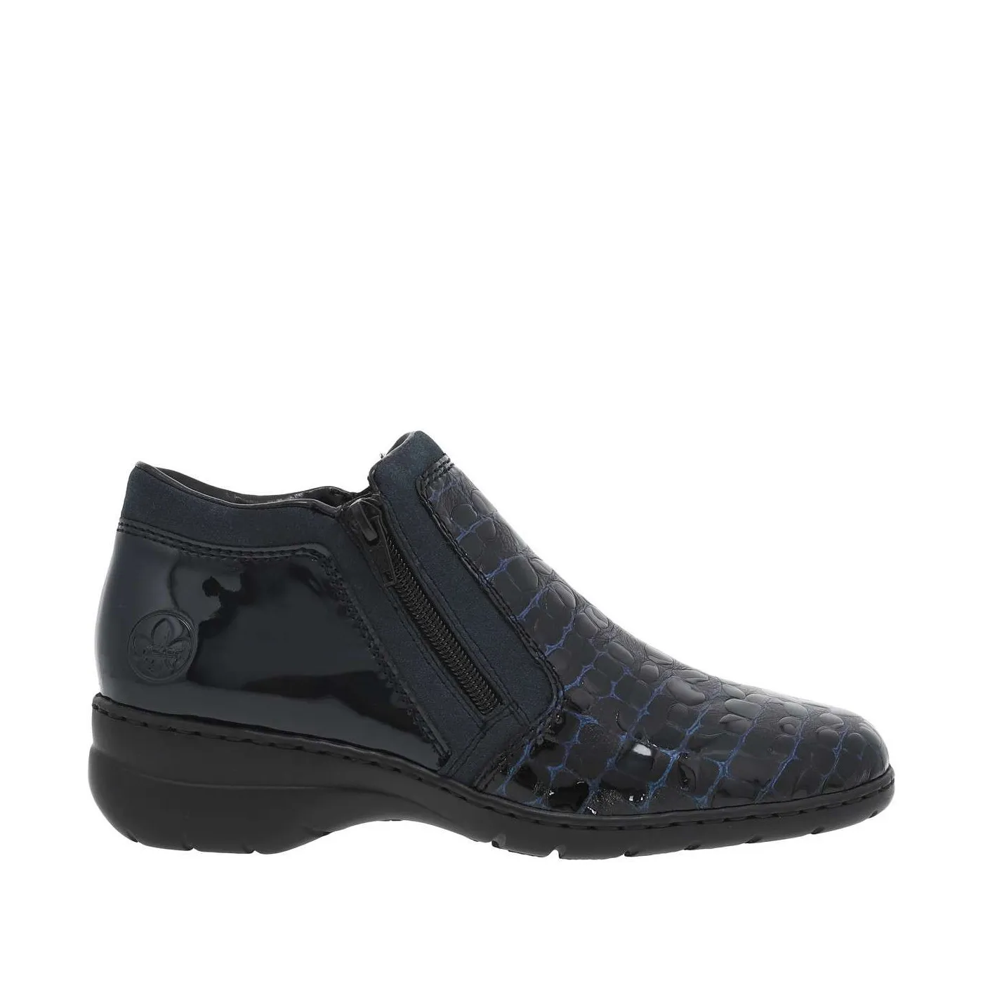 Boots bleu marine vernies avec effet croco à talon décroché bas et double zips