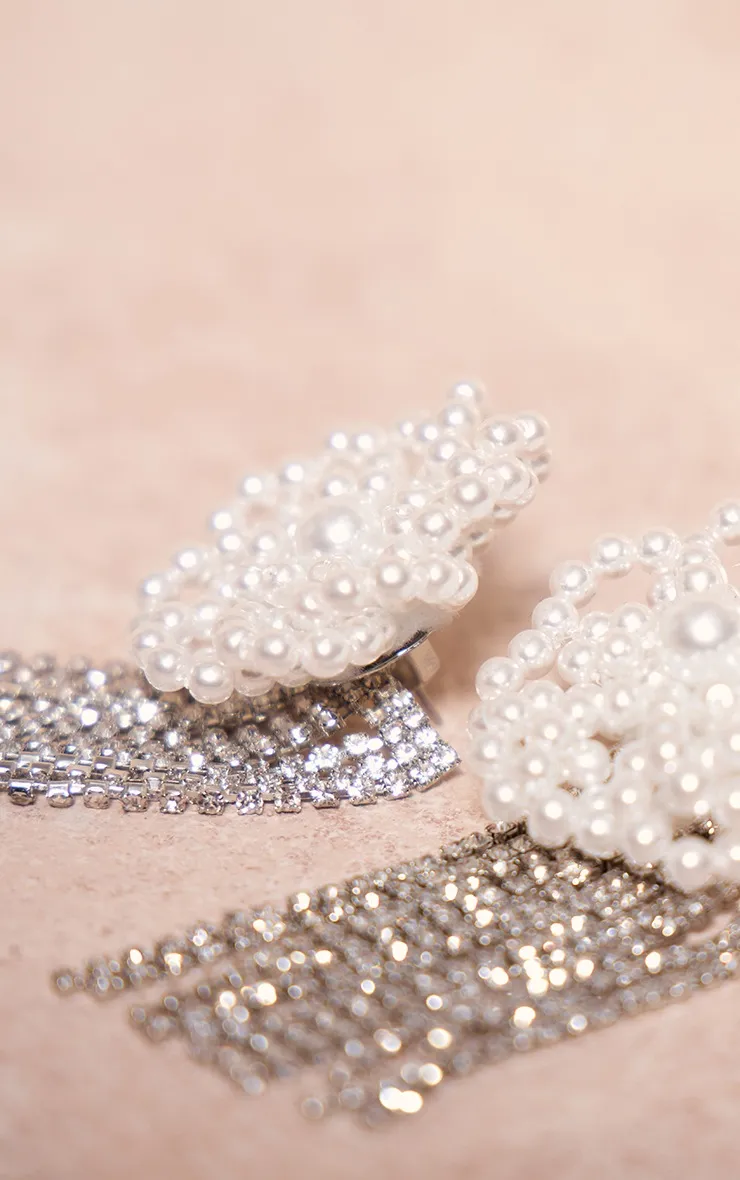 Boucles d'oreilles à fleurs perlées XXL et franges strassées