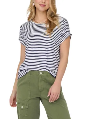 Camiseta Only Moster Stripe Blanco Para Mujer = T-shirt Only Moster Stripe Blanc Pour Femme