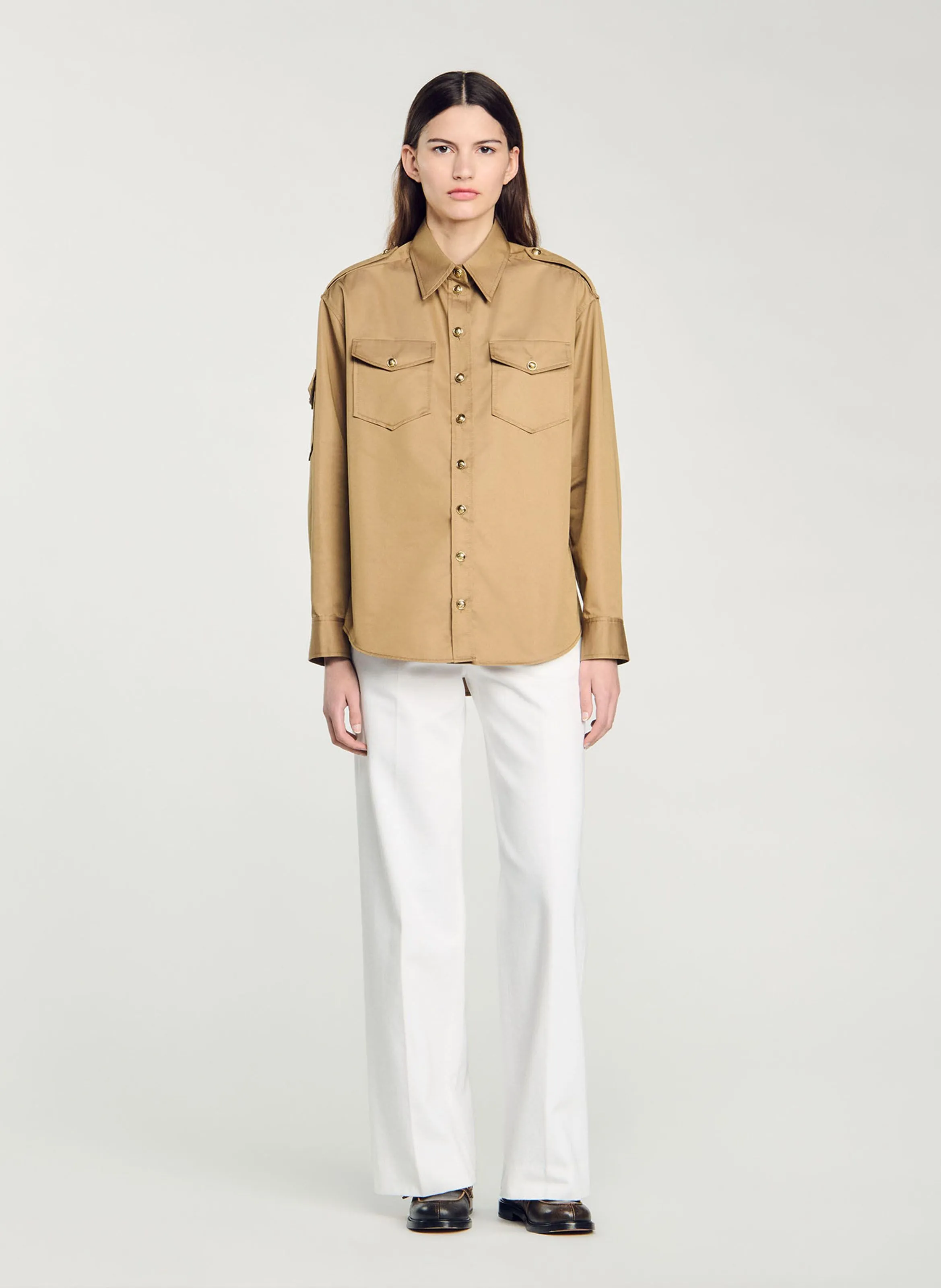 CHEMISE DROITE COL CLASSIQUE EN COTON MéLANGé - SANDRO pour FEMME | Printemps
