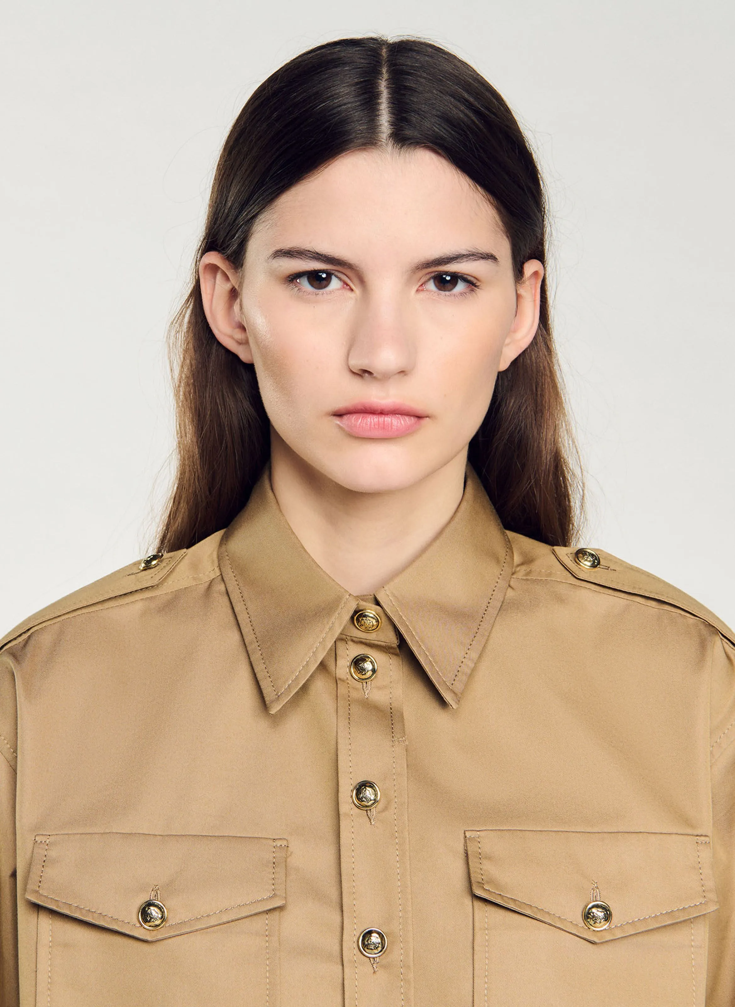 CHEMISE DROITE COL CLASSIQUE EN COTON MéLANGé - SANDRO pour FEMME | Printemps