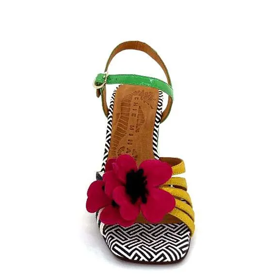 Chie Mihara Pirota Cuir Jaune Vert Fleur Rose