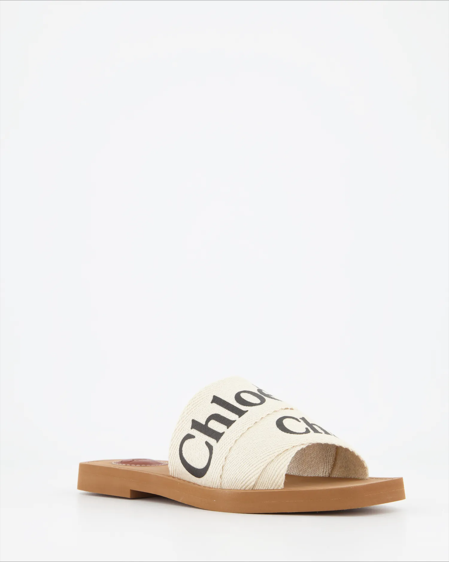 Chloé mules plates woody en lin blanc et noir