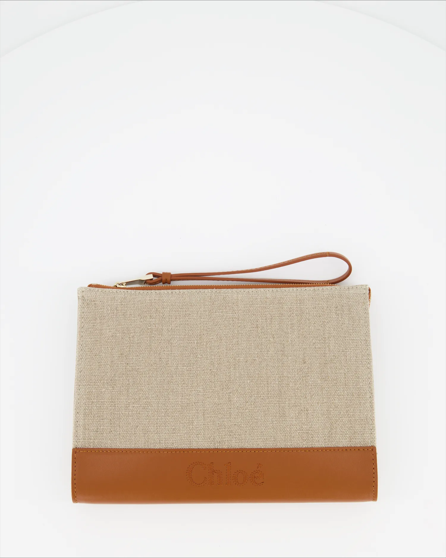 Chloé pochette Sense zippé en lin naturel