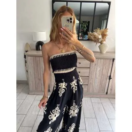 Combinaison bustier noire à motifs