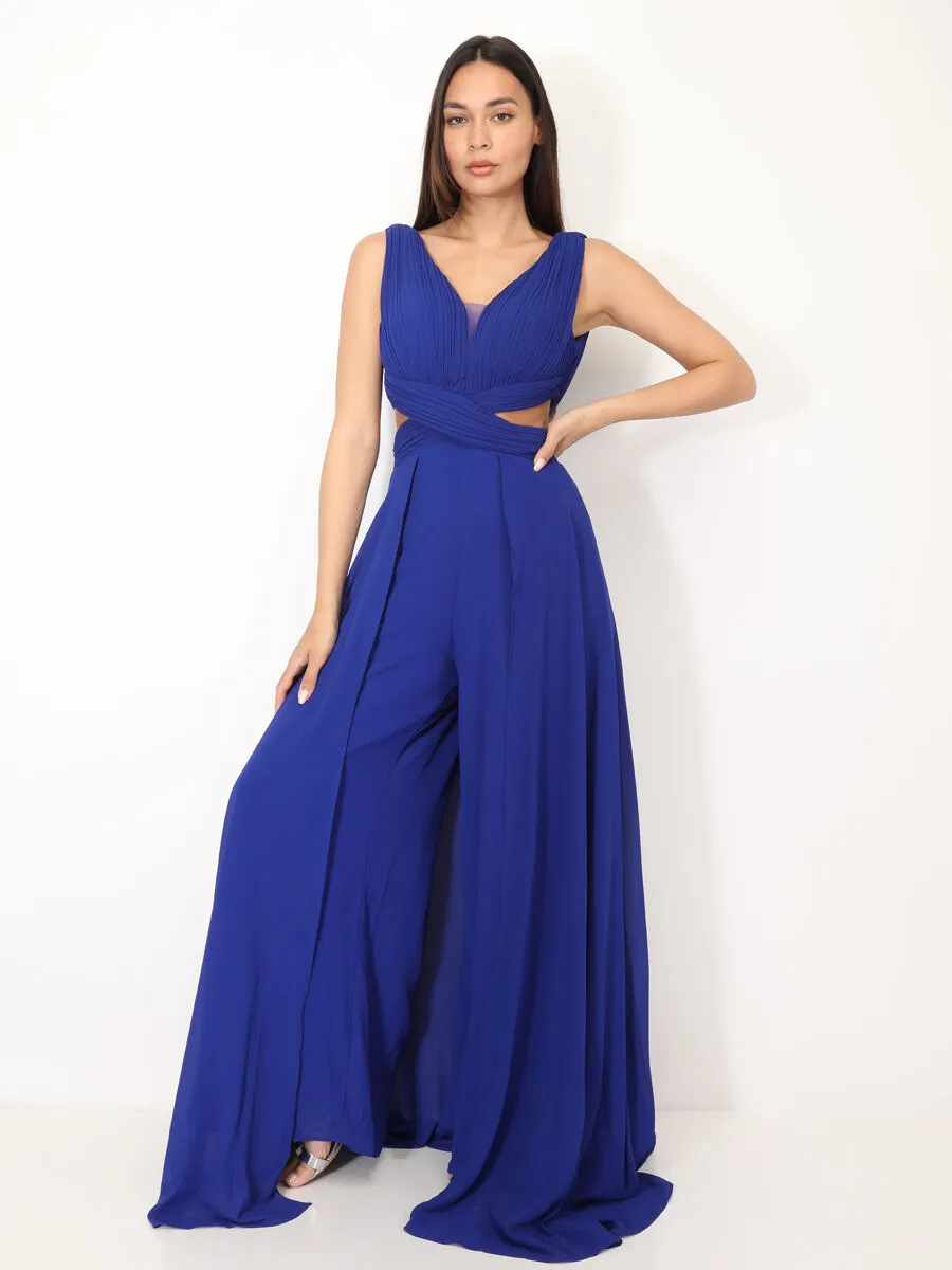 Combinaison cérémonie cut-out et drapée- Bleu Roi