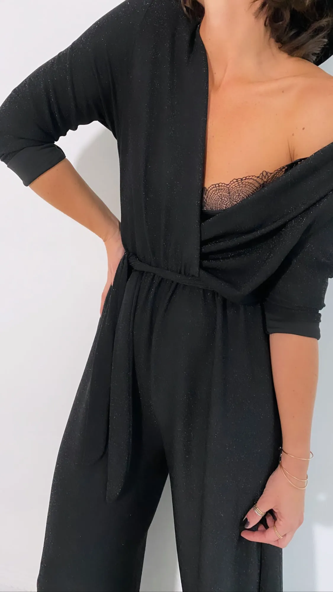 Combinaison fluide noire lurex