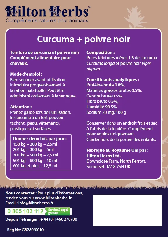 Curcuma et Poivre Noir Hilton Herbs pour cheval