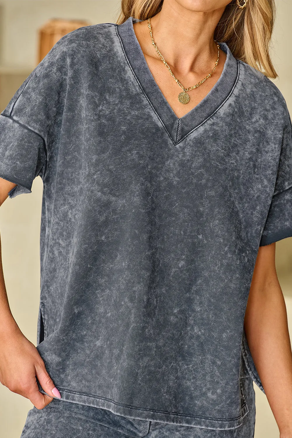 Ensemble t-shirt et short oversize noir délavé minéral