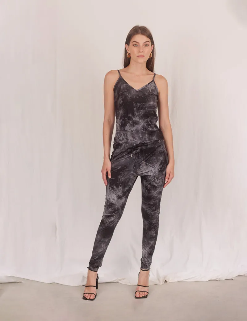 HBT - Combinaison Lizzie Bretelles Fines Tie&Dye Noir