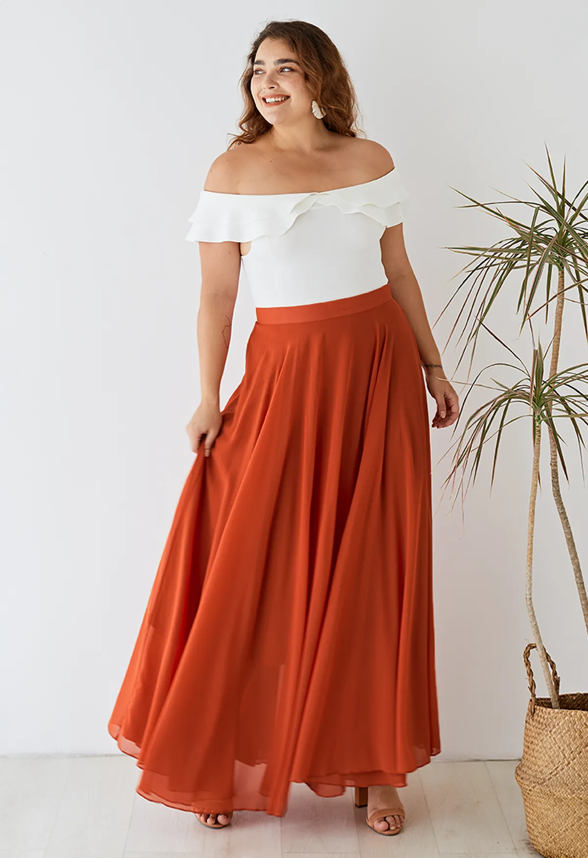 Jupe longue en mousseline Timeless Favorite en orange