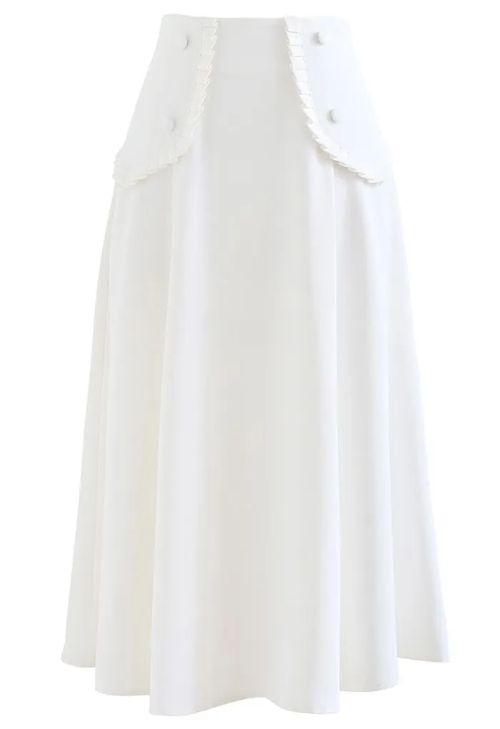 Jupe évasée plissée avec fausse poche en blanc