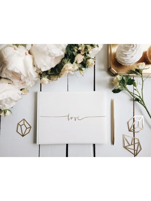 Livre d'Or de Mariage Blanc avec Inscription Dorée : Élégance et Souvenirs