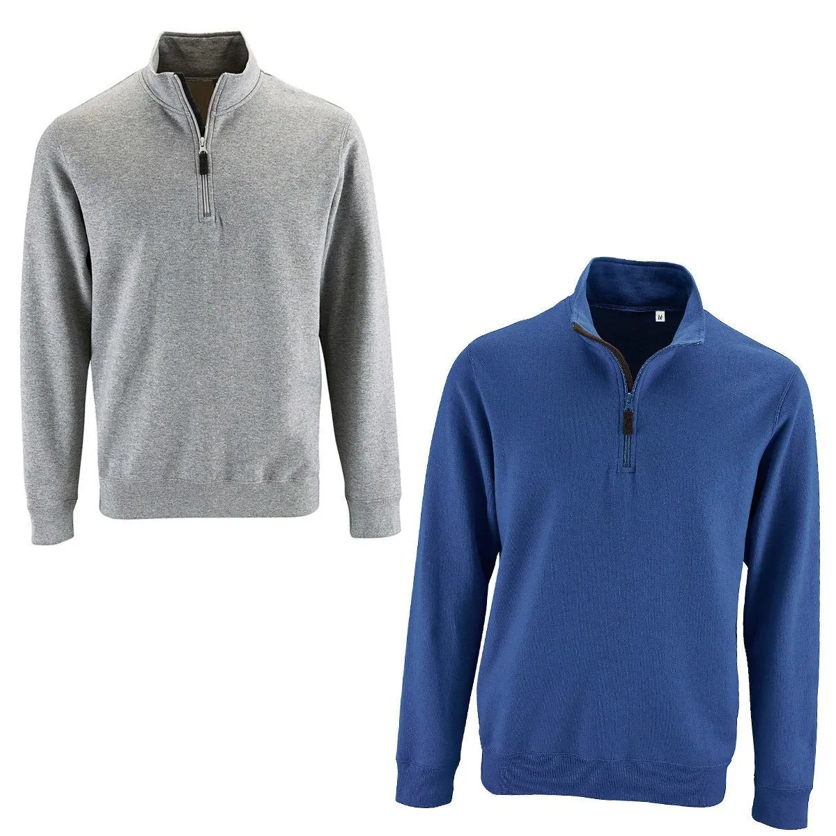 Lot 2 sweat-shirts col camionneur - bleu roi et gris chiné 