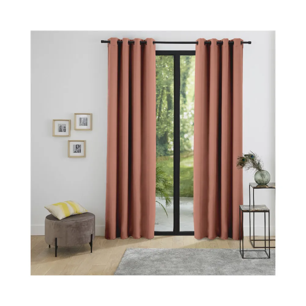 Lot de 2 rideaux occultant phonique et thermique doublé polaire "Arctique" Rose Boisé
