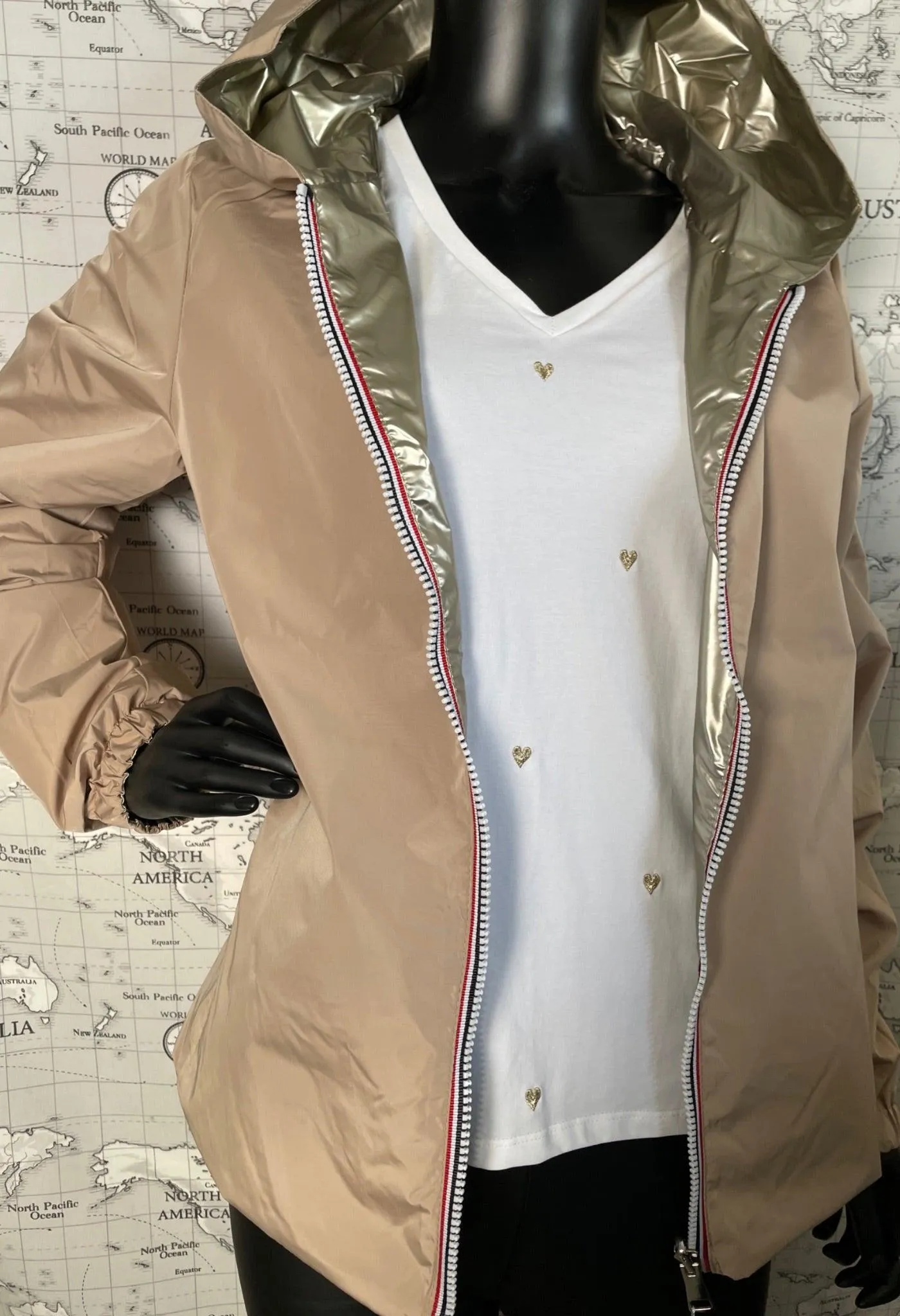 Manteau court imperméable beige réversible doré Melya Melody
