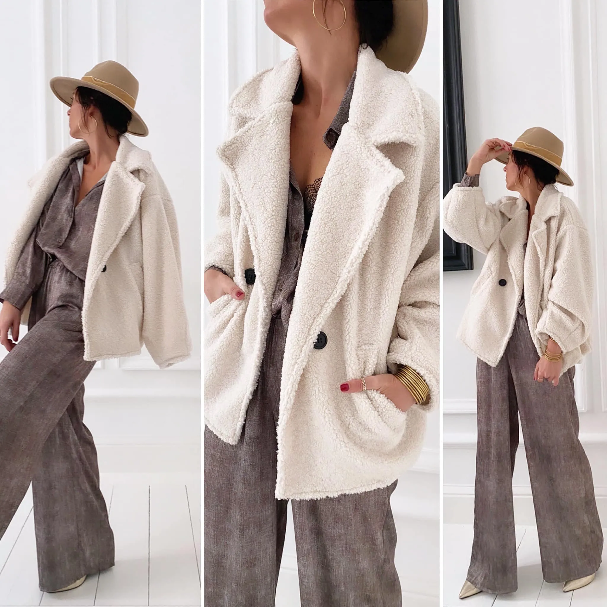 Manteau écru court bouclette