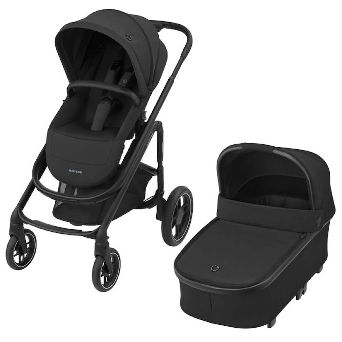 MAXI-COSI poussette Duo combinée Plaza Plus, de la naissance à 4 ans (22kg), Nacelle incluse, Confortable, Essential Black noir 