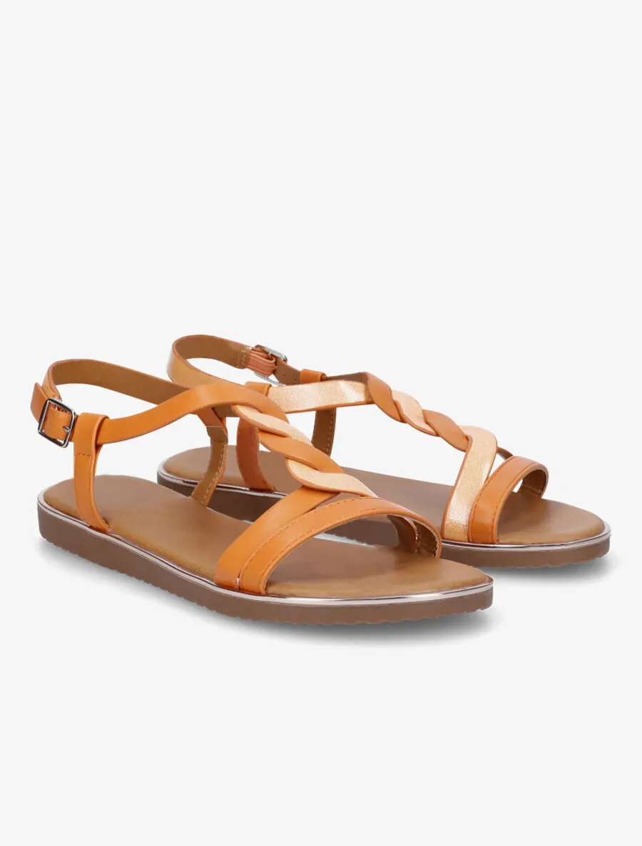 Nu-pieds en simili torsadé - Orange
