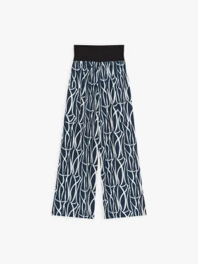 pantalon Matis Court en coton imprimé géométrique bleu