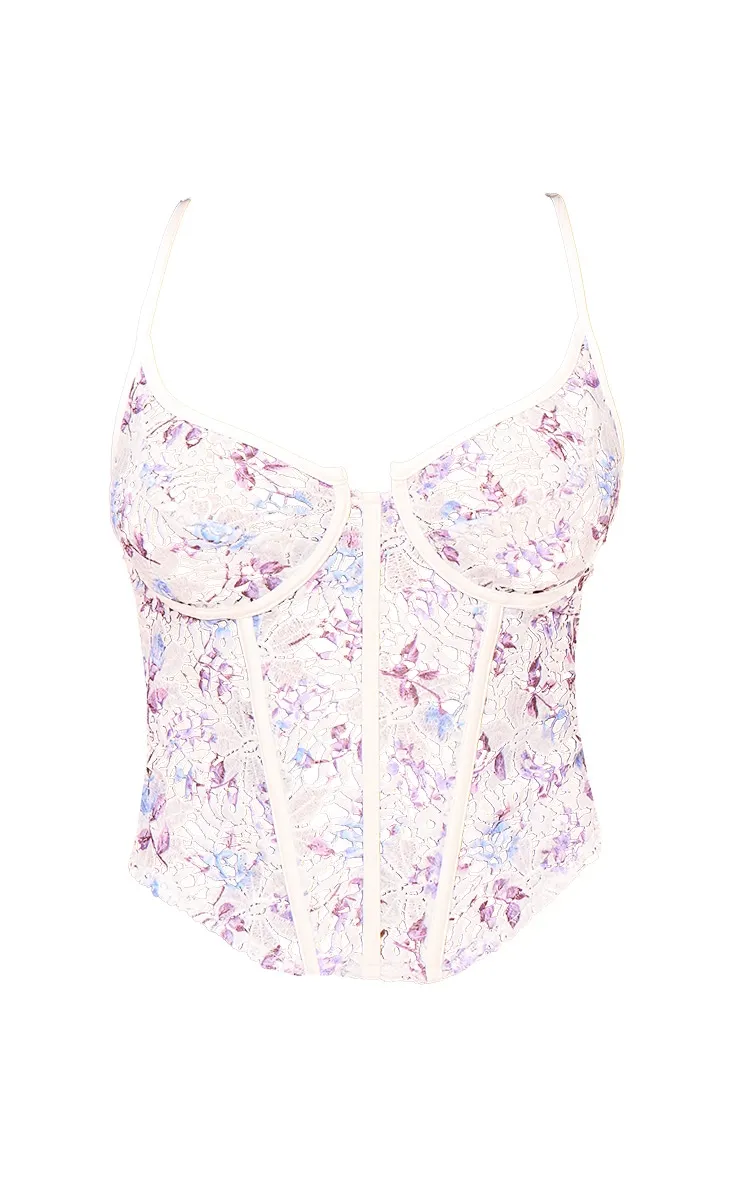 Petite Top corset tissé blanc à détail fleurs