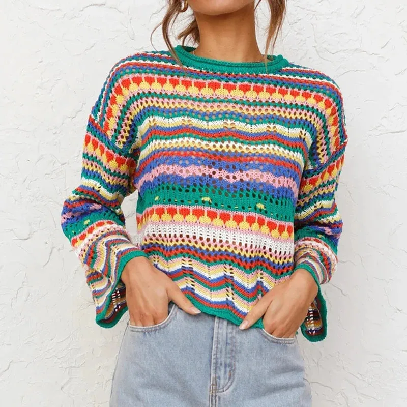 Pull Multicolore Bohème en Crochet