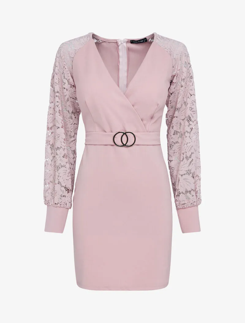 Robe ajustée à manches dentelle - rose