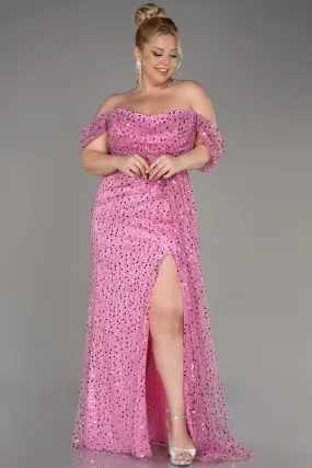 Robe De Fiançailles Grande Taille Squameuse Longue Rose ABU3579