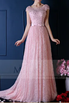 robe de soirée pas cher dentelle rose dos nu