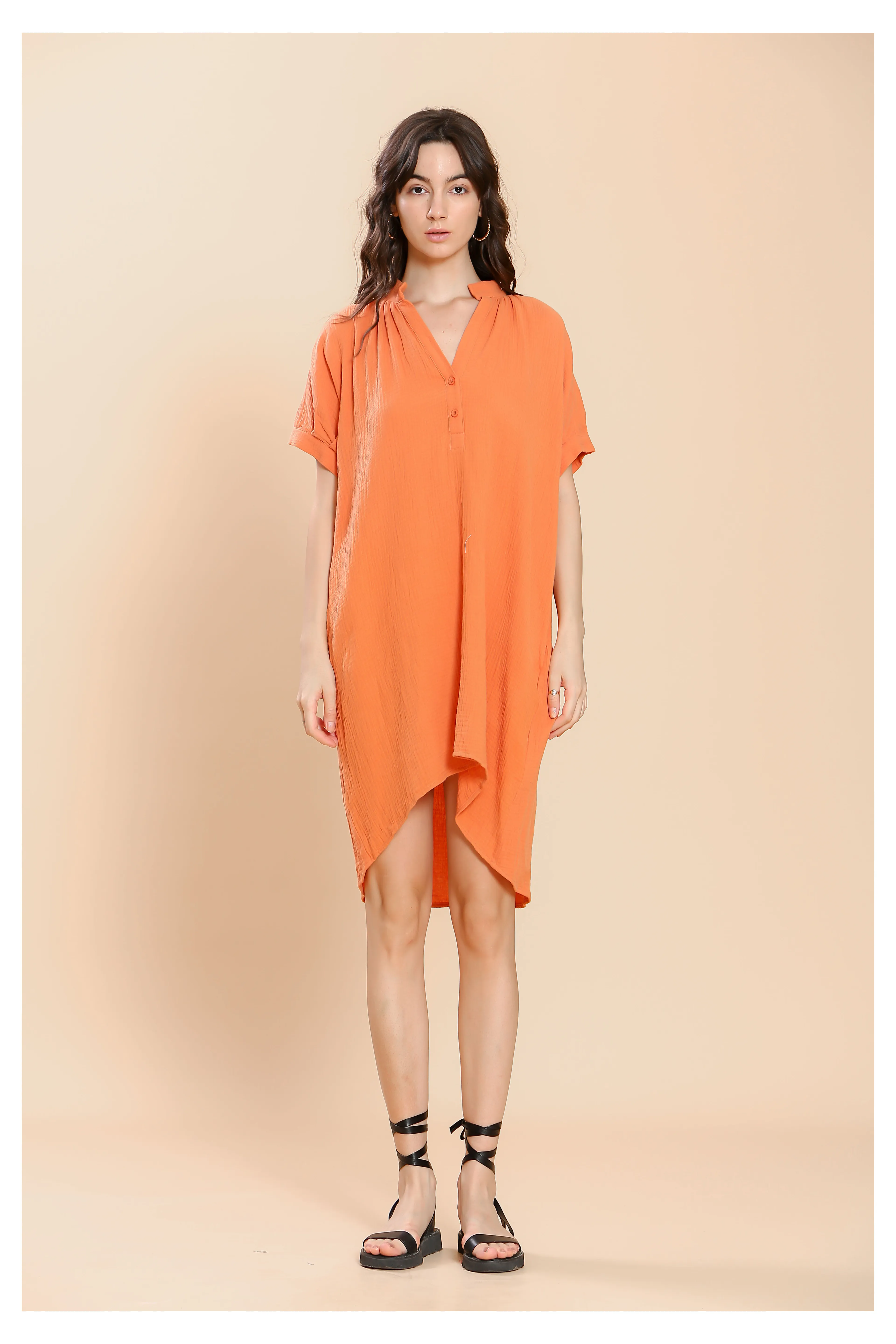 Robe droite coton orange