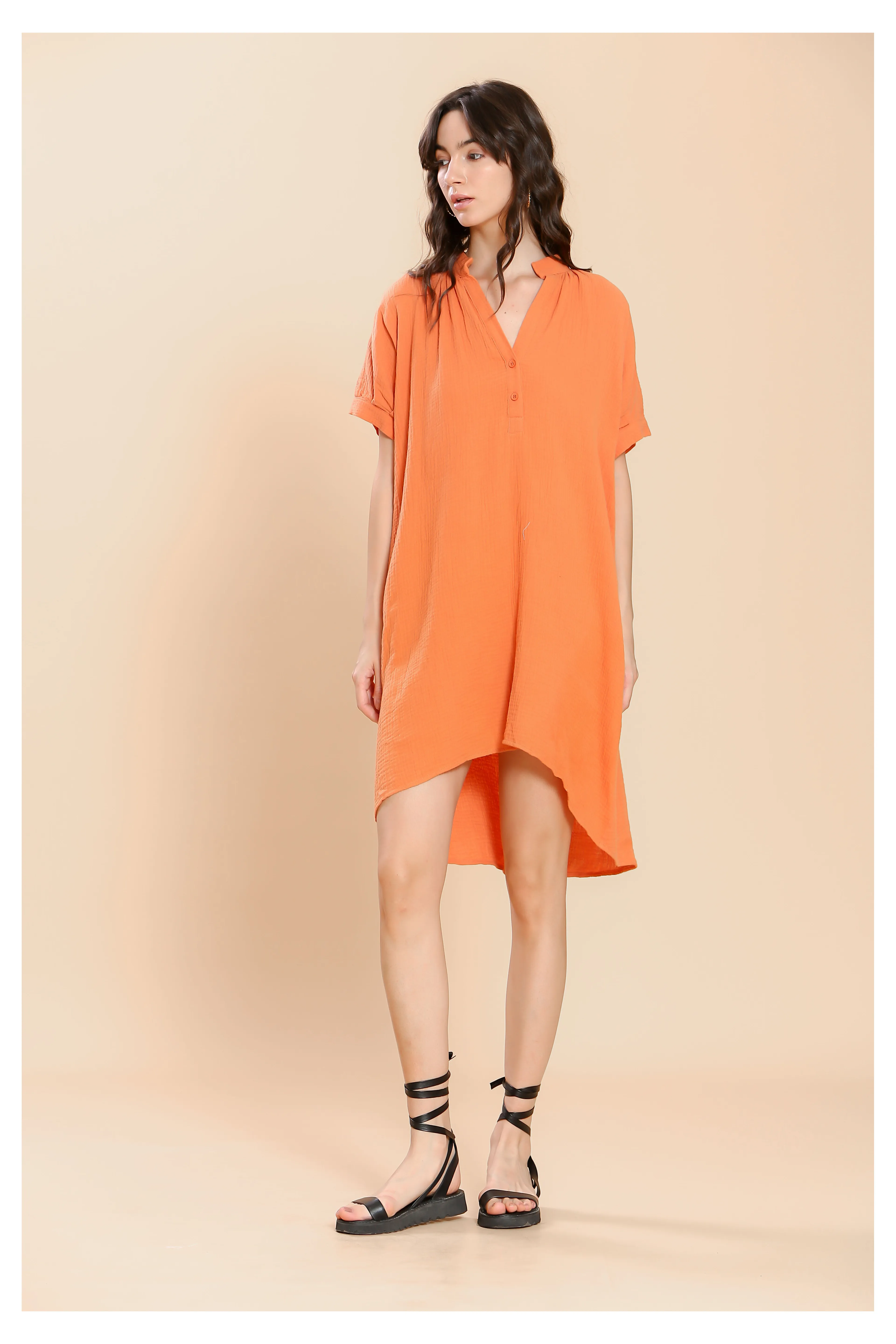 Robe droite coton orange