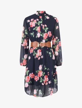 Robe élastiquée à imprimé fleuri - Marine