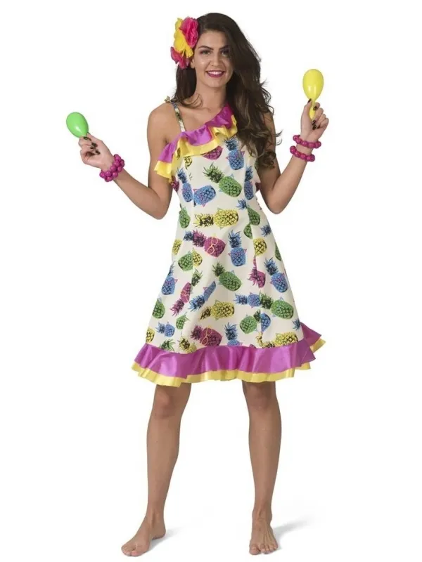 Robe Hawaïenne femme à motif d'ananas pour fête déguisée