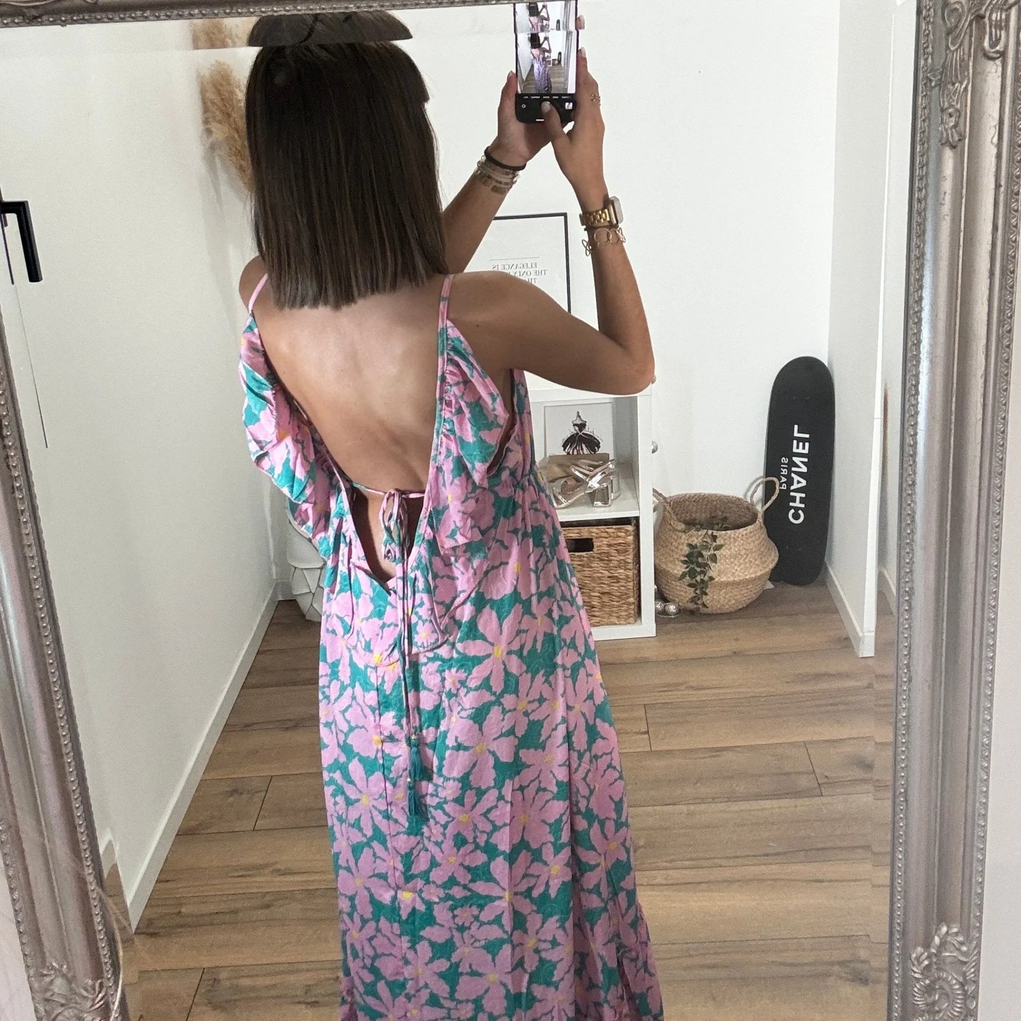 ROBE IMPRIME ASYMETRIQUE ROSE ET BLEU NOEMIE