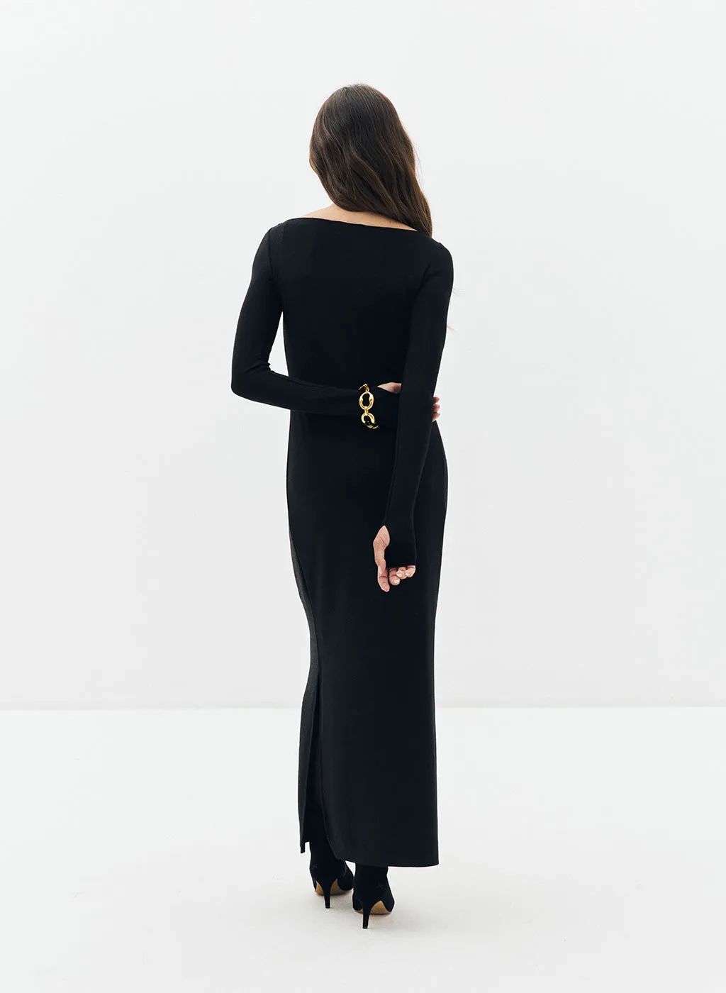 Robe longue Mia noire en lurex