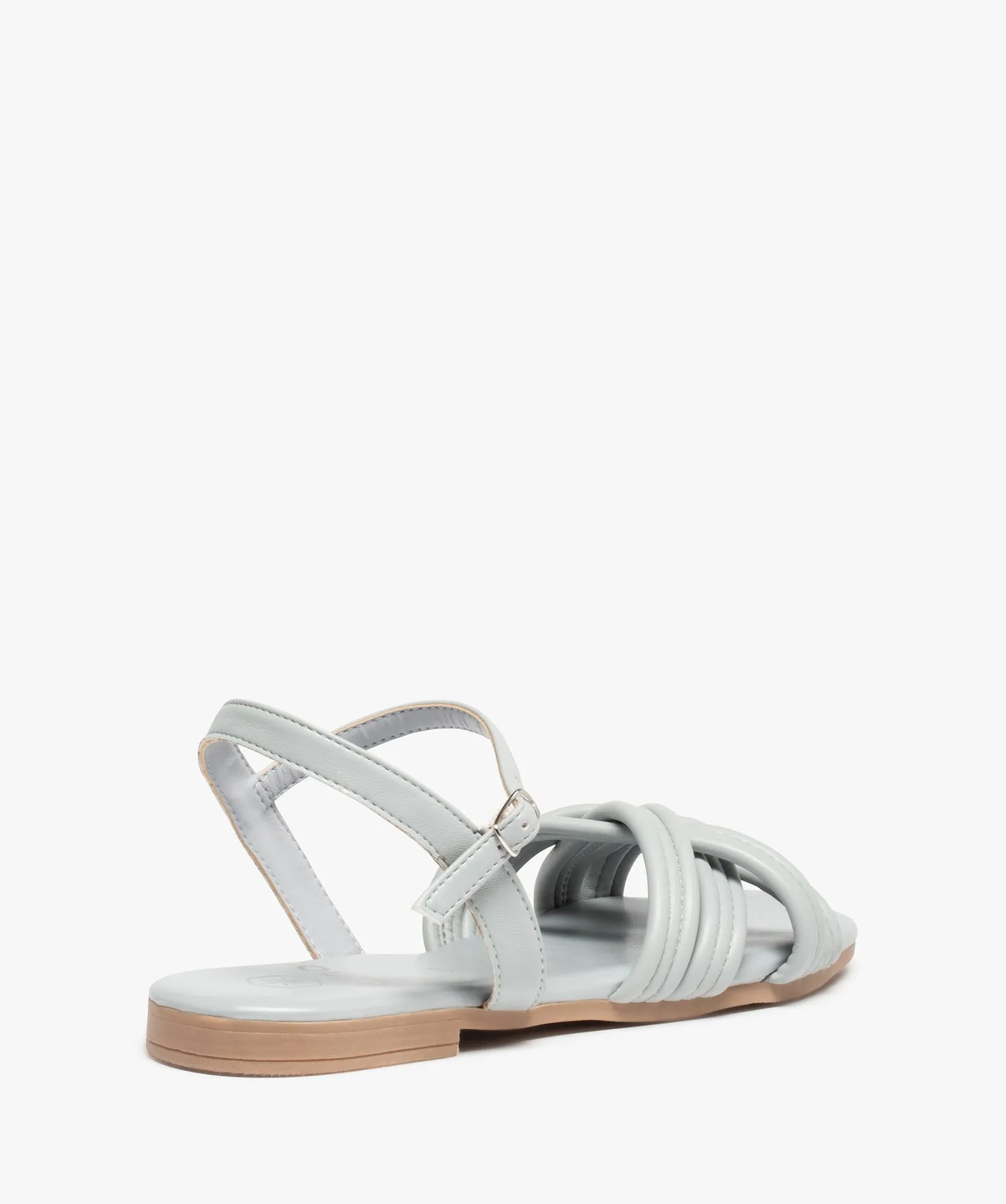 Sandales femme à talon plat et fines brides unies bleu clair