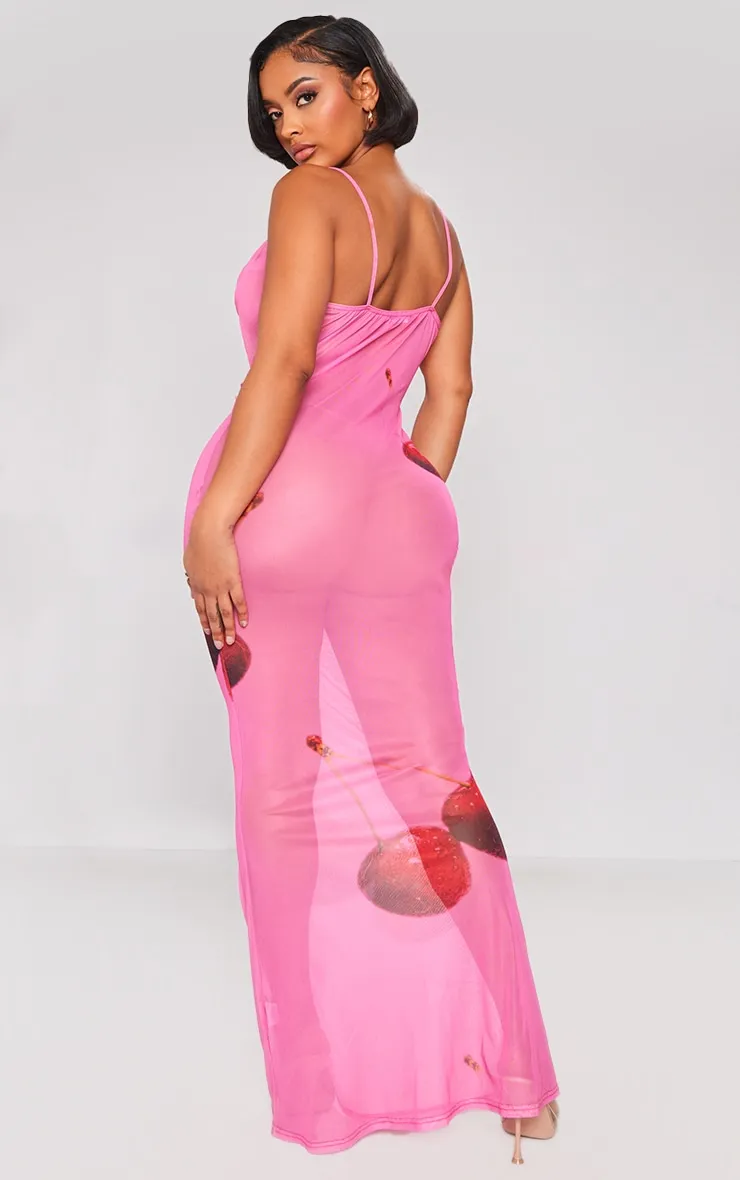 Shape Robe longue en mesh rose vif imprimé à col bénitier