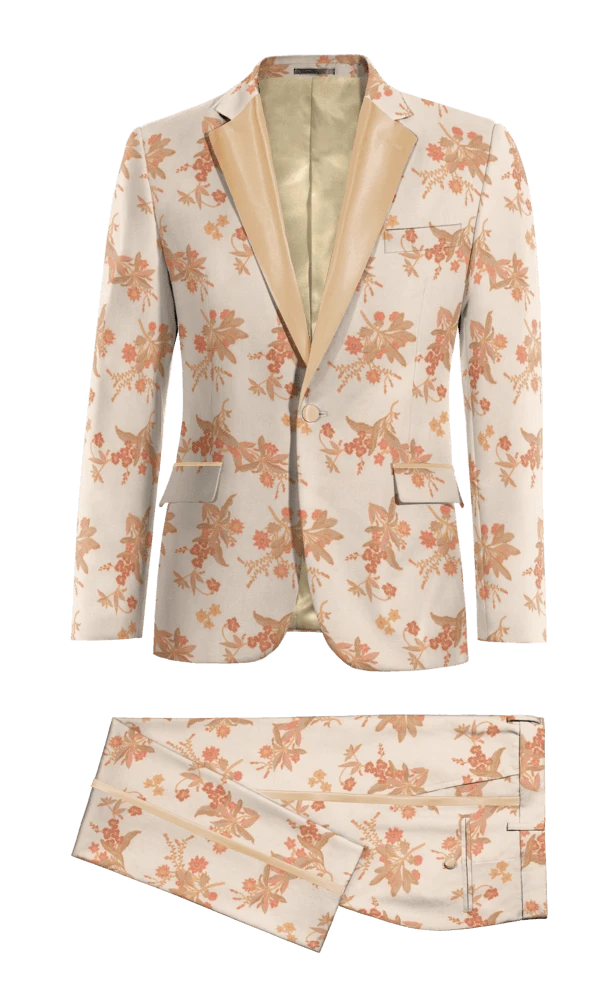 Smoking orange clair en jacquard à motif floral avec revers beige