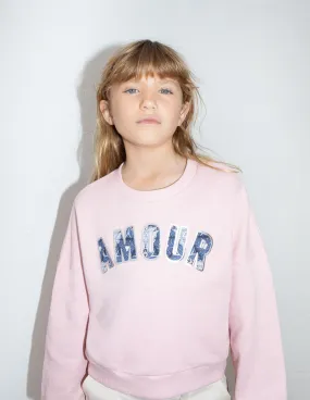 Sweat rose coton bio message floqué graphique wax fille