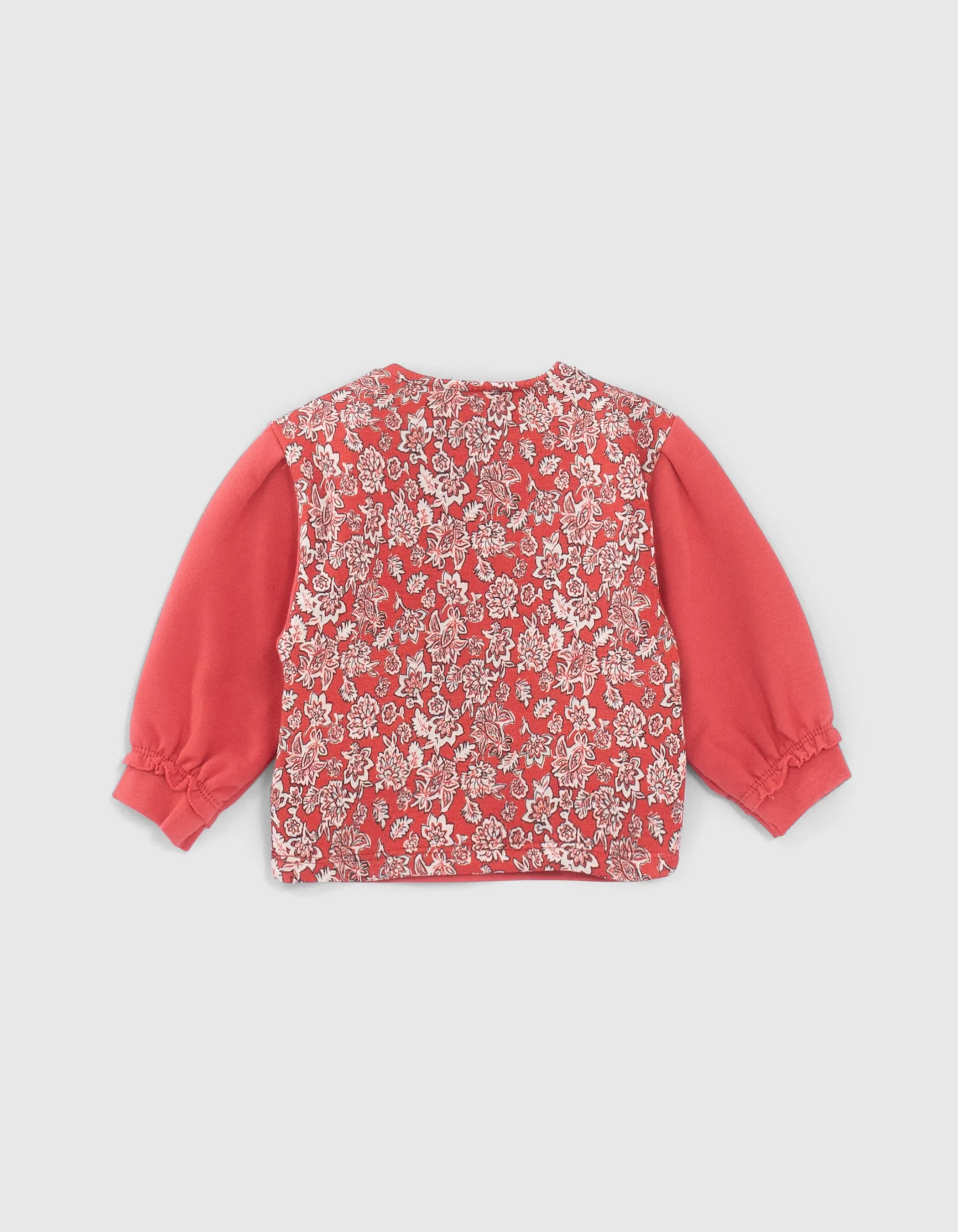Sweat rouge bi-matière imprimé dos bébé fille