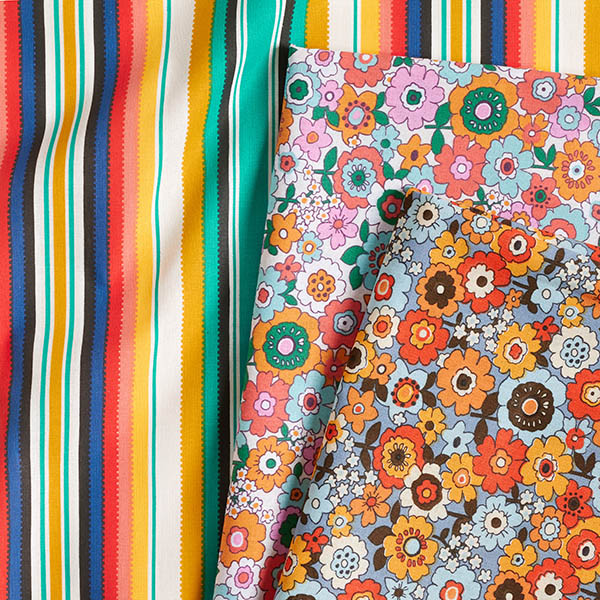 Tissu en coton Cretonne Fleurs multicolores – blanc/orange clair