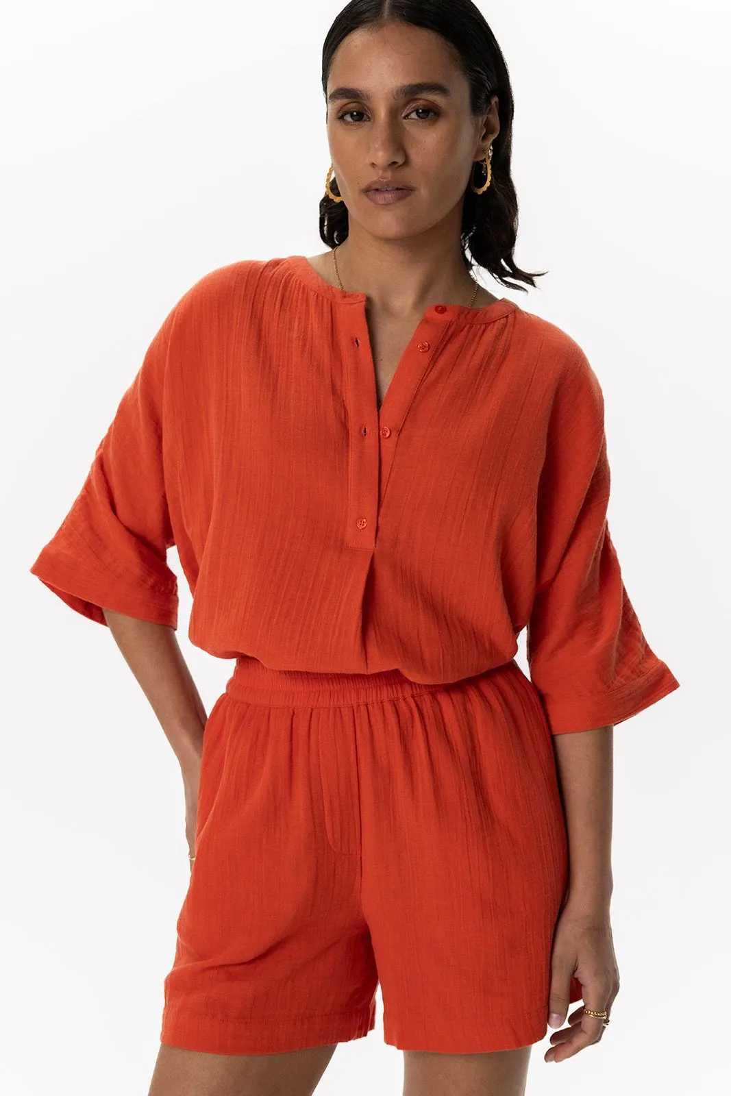 Top en mousseline avec boutons - orange chaud