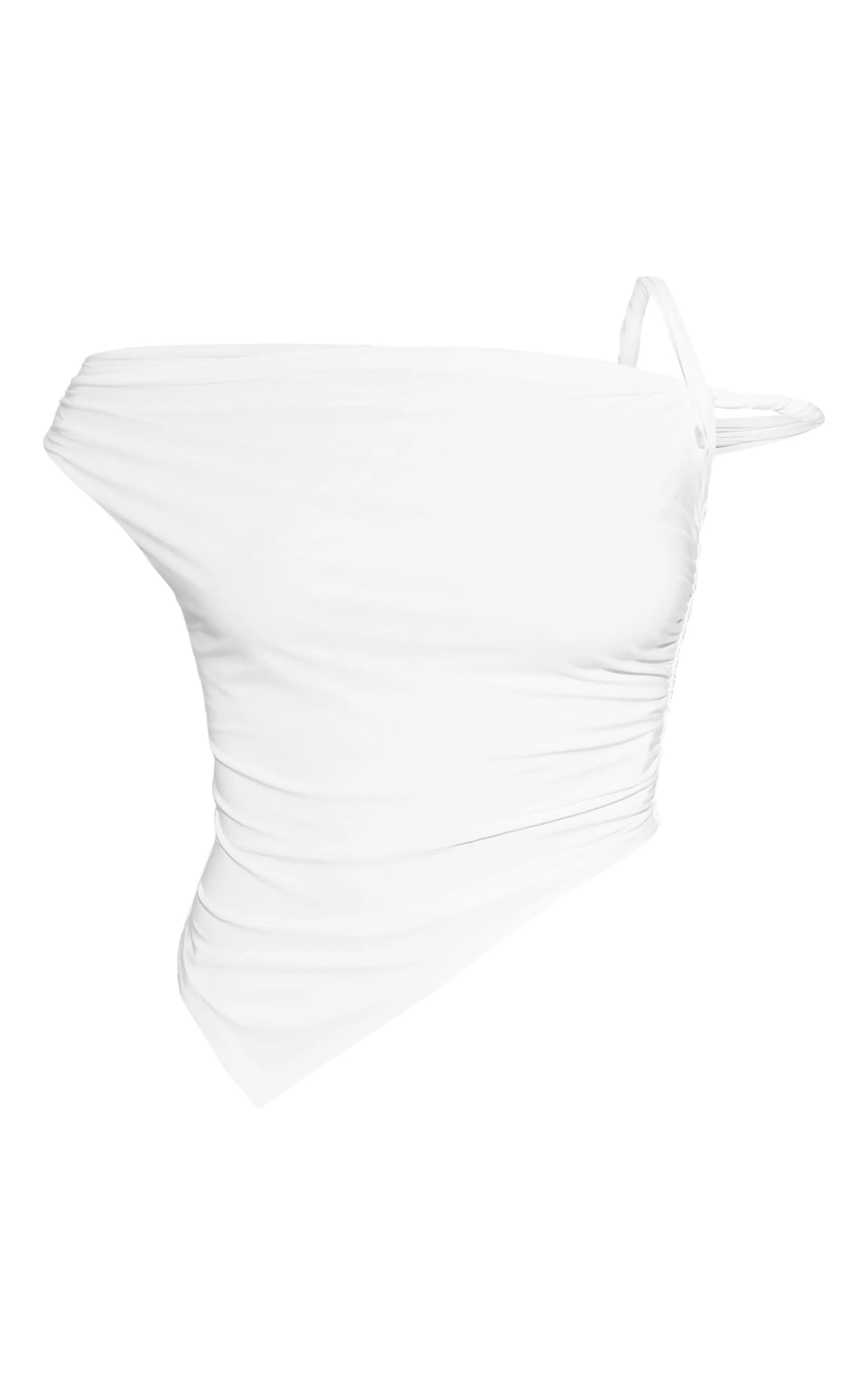 Top premium blanc à parties superposées asymétrique torsadé