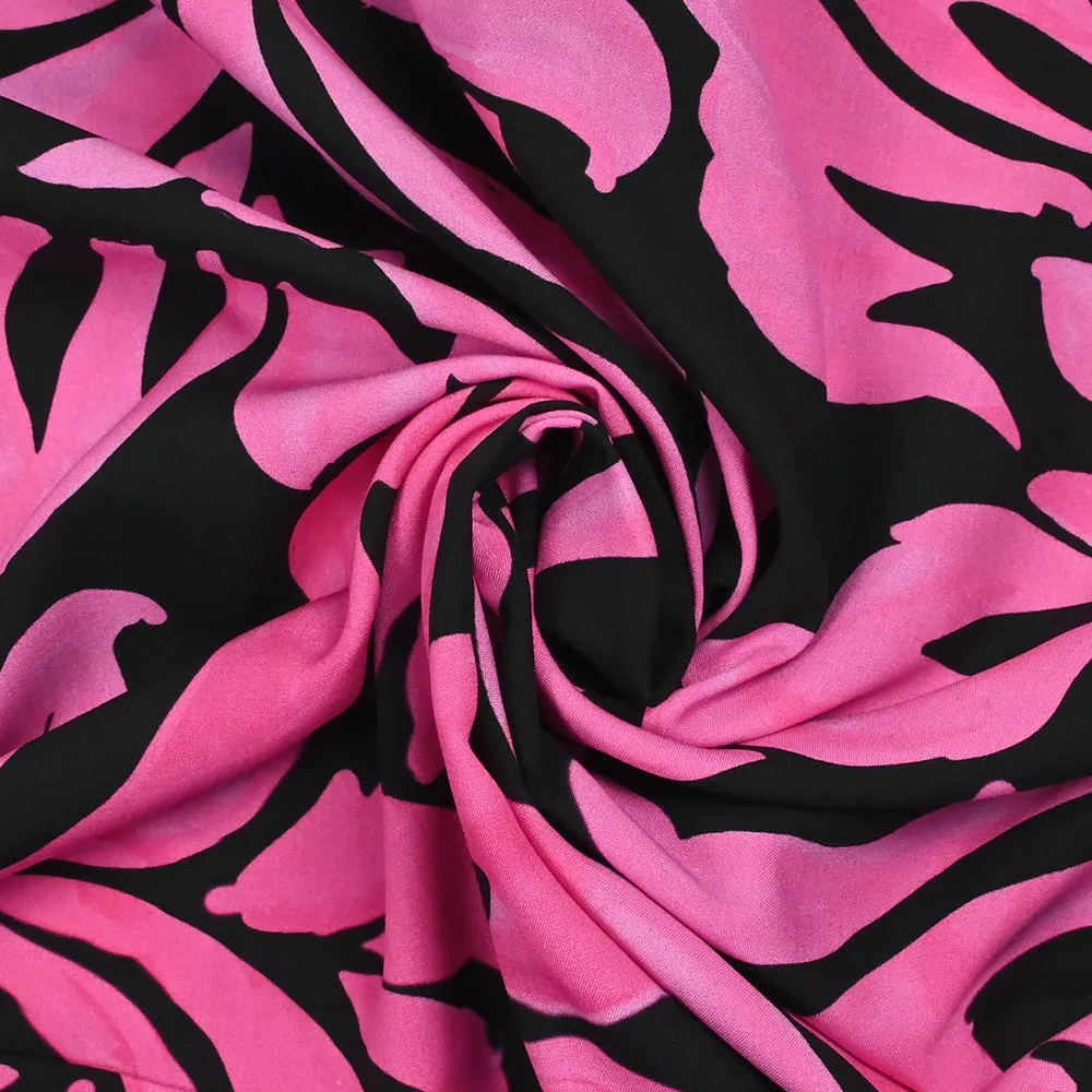 Viscose imprimée fleurs d'Hawaii rose fond noir